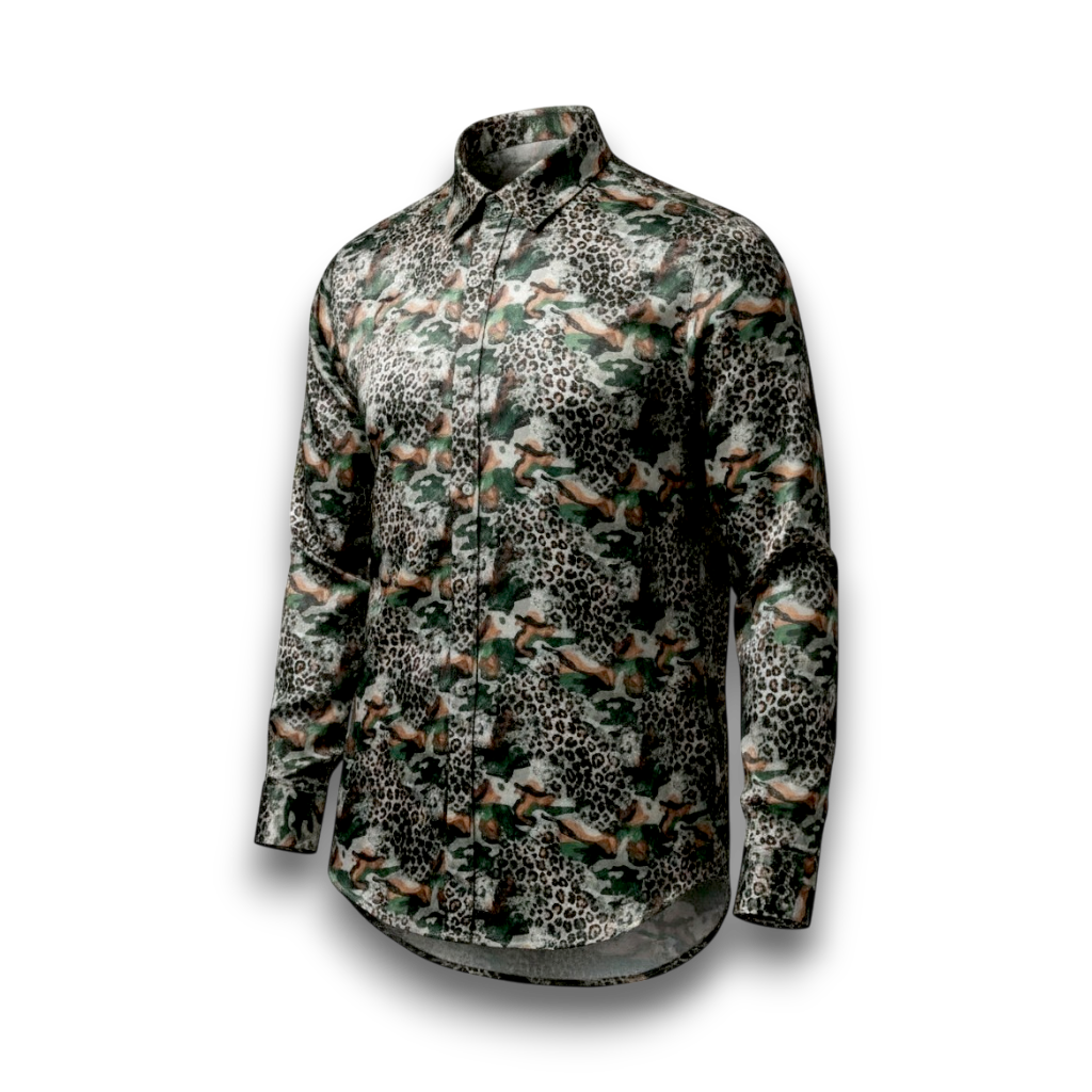 قميص أخضر بأكمام طويلة بطبعة الفهد الصورة الرئيسية