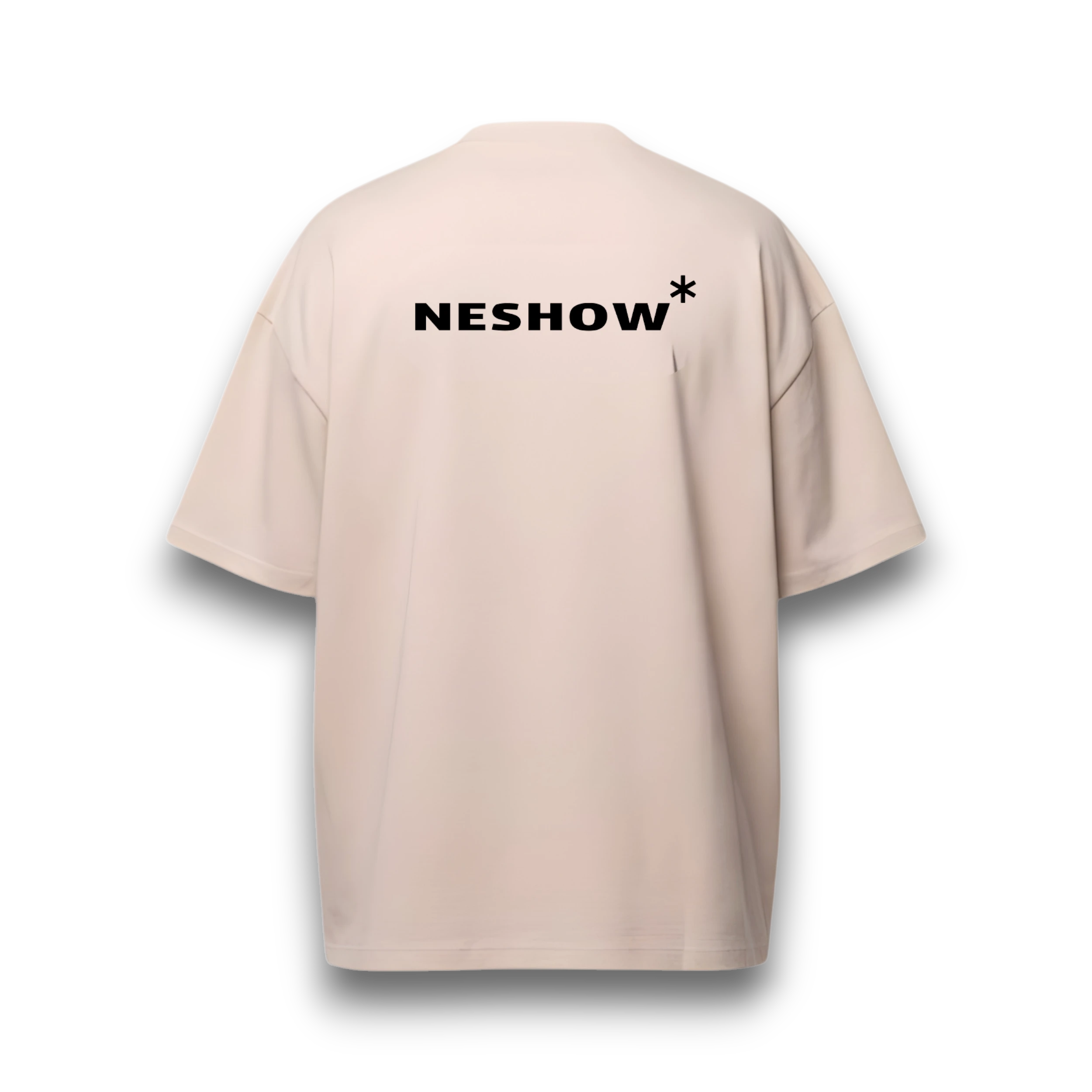 Beige t-shirt with 'NESHOW' logo on a white background الصورة الرئيسية