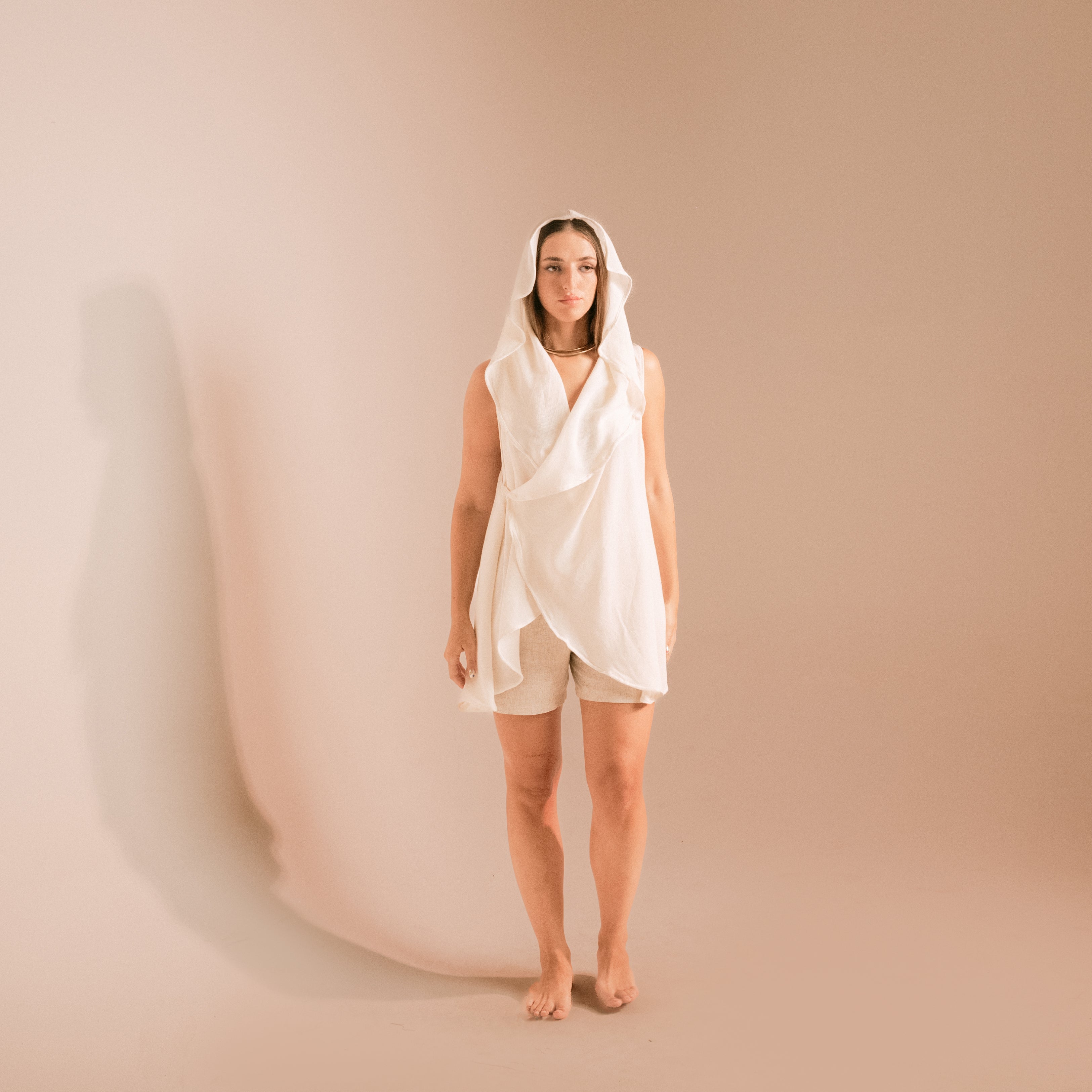 Mesh Cotton Cardigan With Hood
