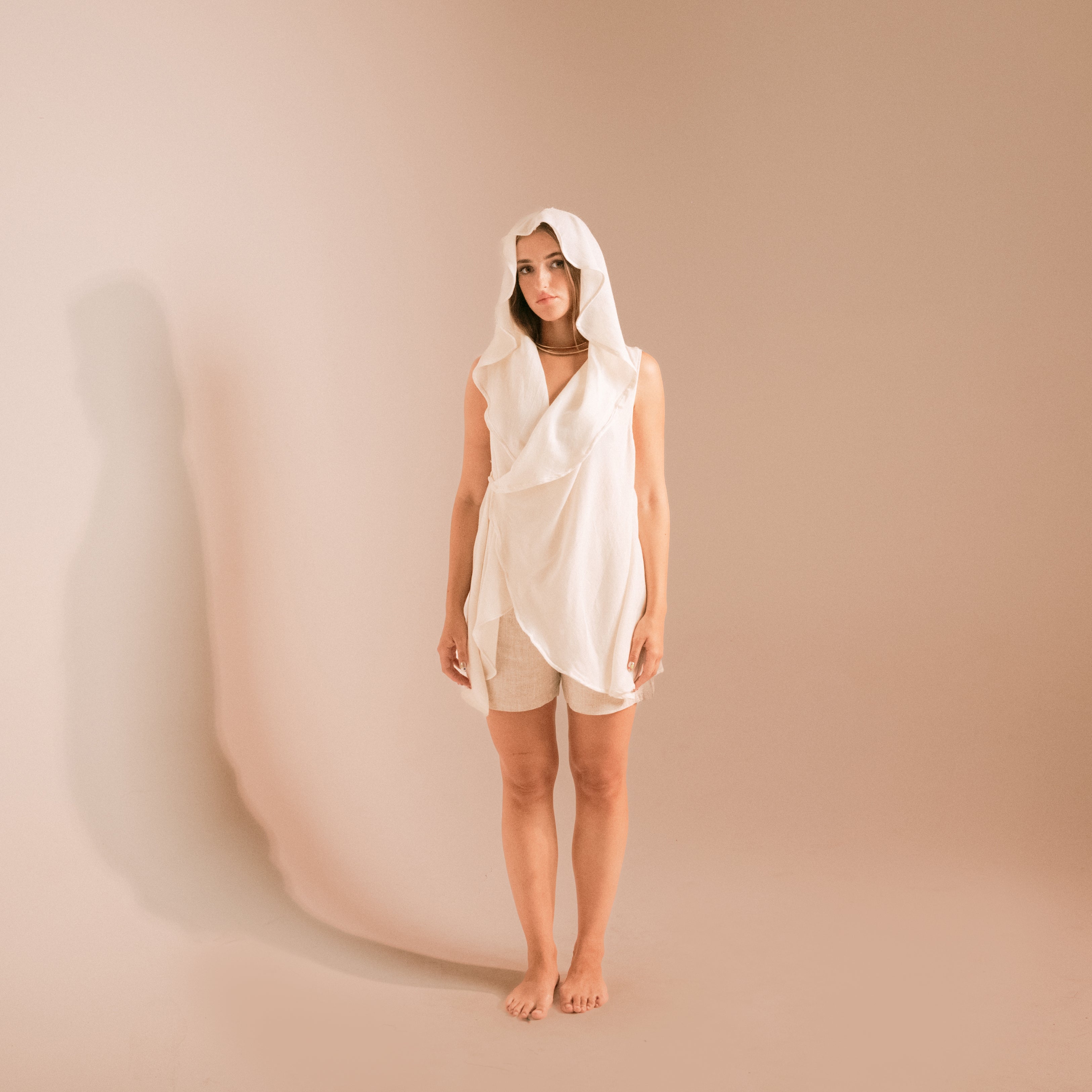 Mesh Cotton Cardigan With Hood