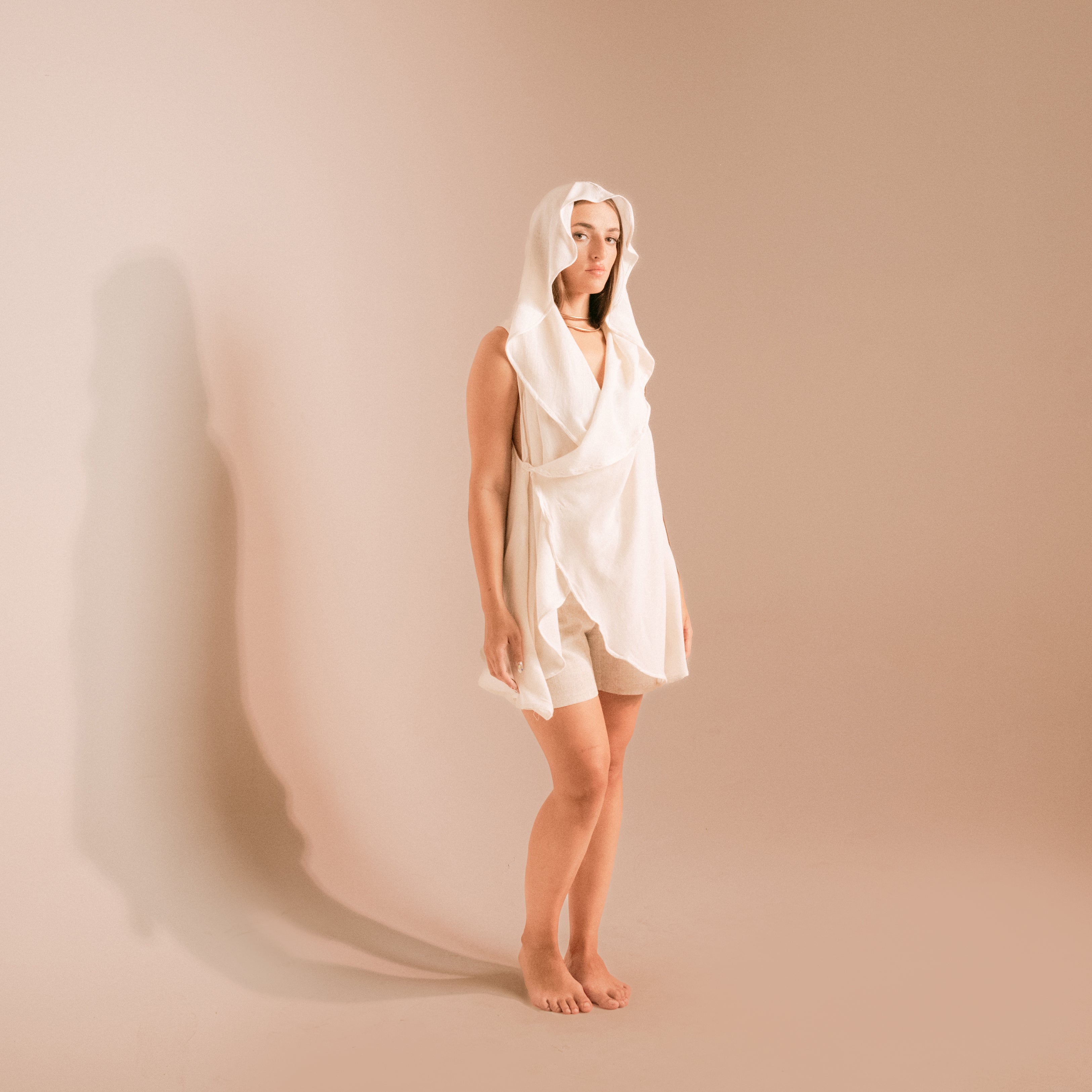 Mesh Cotton Cardigan With Hood