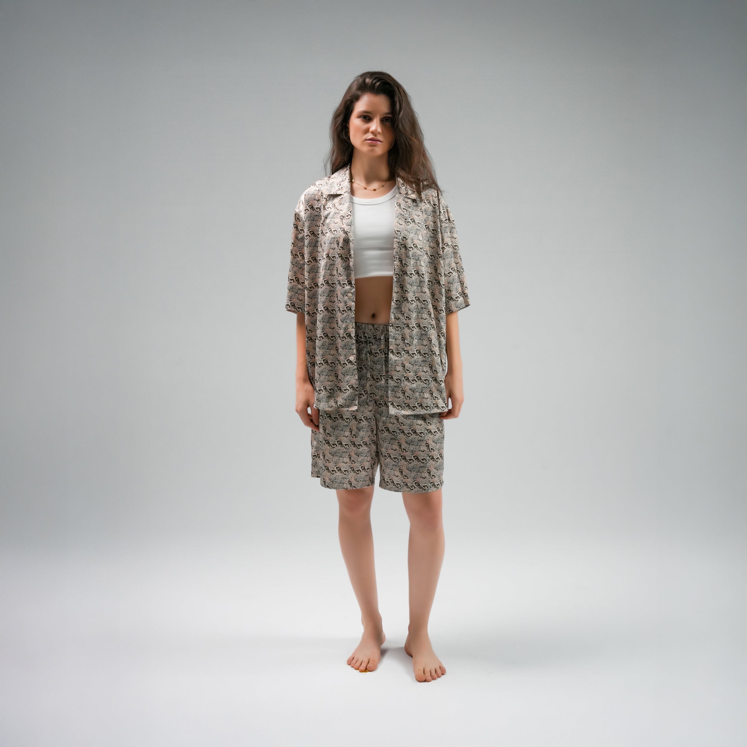 Beige Leopard Shorts