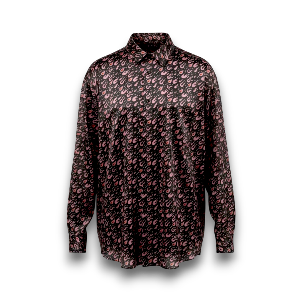 قميص بأكمام طويلة بتصميم شعلة باللون الزهري الصورة الرئيسية