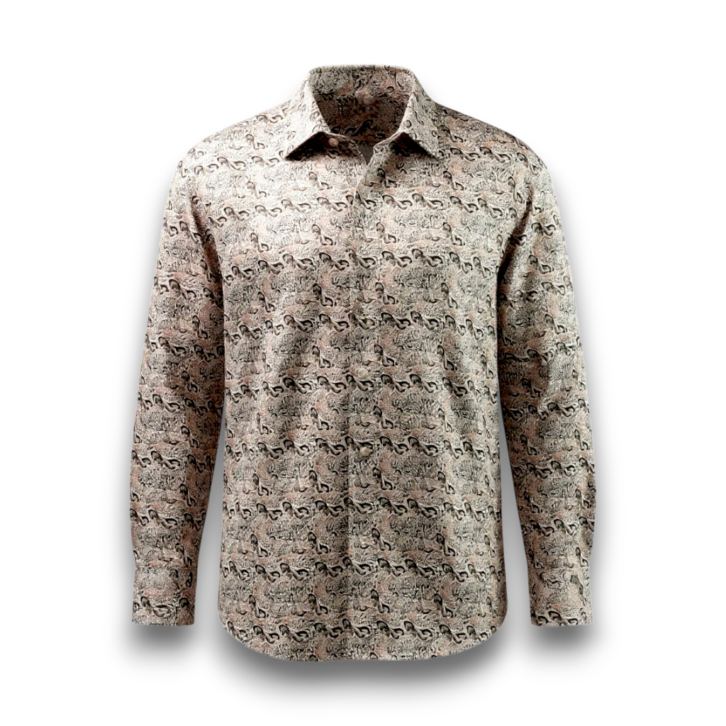 قميص بأكمام طويلة بطبعة جلد الفهد باللون البيج الصورة الرئيسية