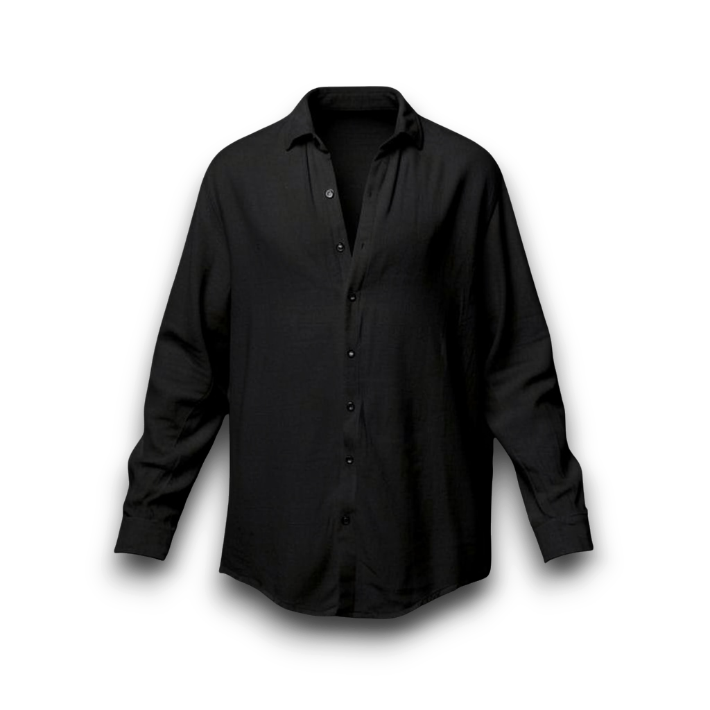 NESHOW black long sleeve soft linen shirt with relaxed fit, perfect for casual wear and warm weather.