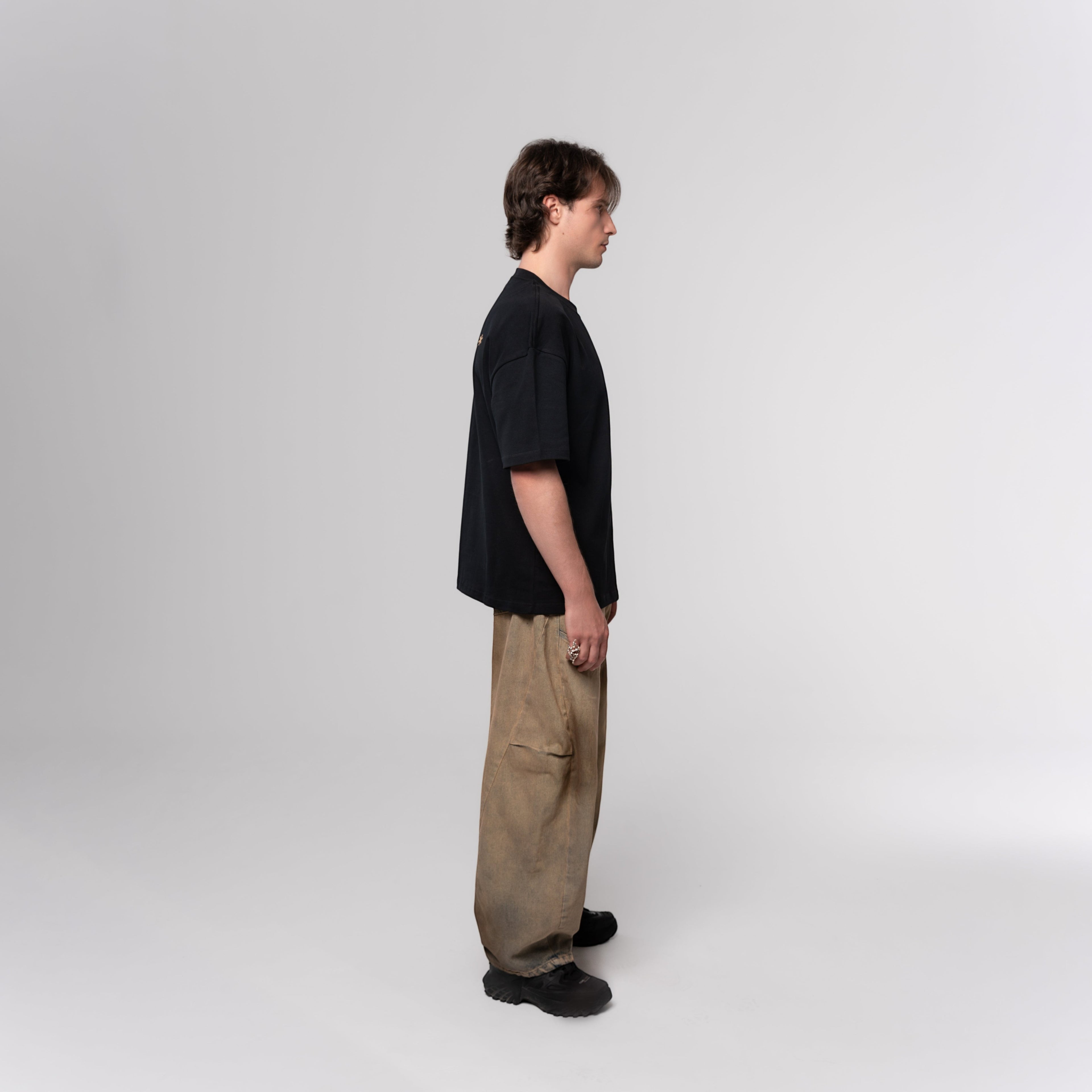 NESHOW black oversized t-shirt made from 320 gsm sustainable cotton with unique random number print.
