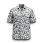 NESHOW Blue Garden Camp Shirt: Relaxed-fit, short-sleeve top with a blue toile print. Features an open collar and breathable fabric.