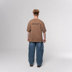 NESHOW brown oversized 320 gsm sustainable cotton t-shirt with black logo on back, limited edition