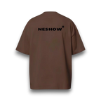 NESHOW brown oversized t-shirt made from 320 gsm sustainable cotton with a printed logo on the back.