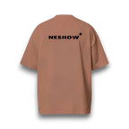 NESHOW brown oversized t-shirt made from 320 gsm sustainable cotton with a printed logo on the back.