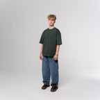 NESHOW dark green oversized cotton t-shirt with random number print on front and logo on back.