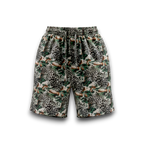 NESHOW green leopard print shorts with drawstring waist and pockets, lightweight fabric for comfort.
