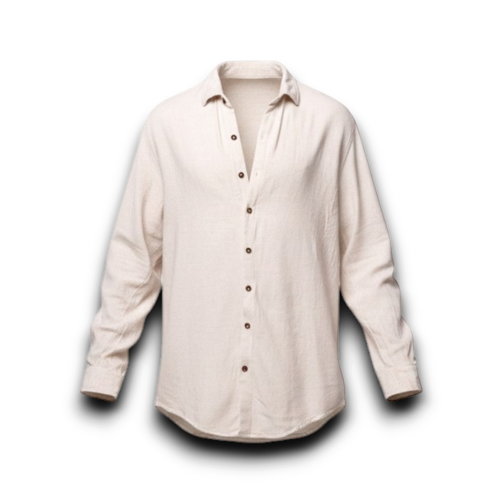 NESHOW long sleeve natural linen shirt with button-down front and relaxed fit. Ideal for casual wear. الصورة الرئيسية