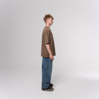 NESHOW oversized brown cotton t-shirt with random number print on front and logo on back. Sustainable 320 gsm.