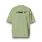 NESHOW oversized grey t-shirt made from 320 gsm sustainable cotton with black logo on back.