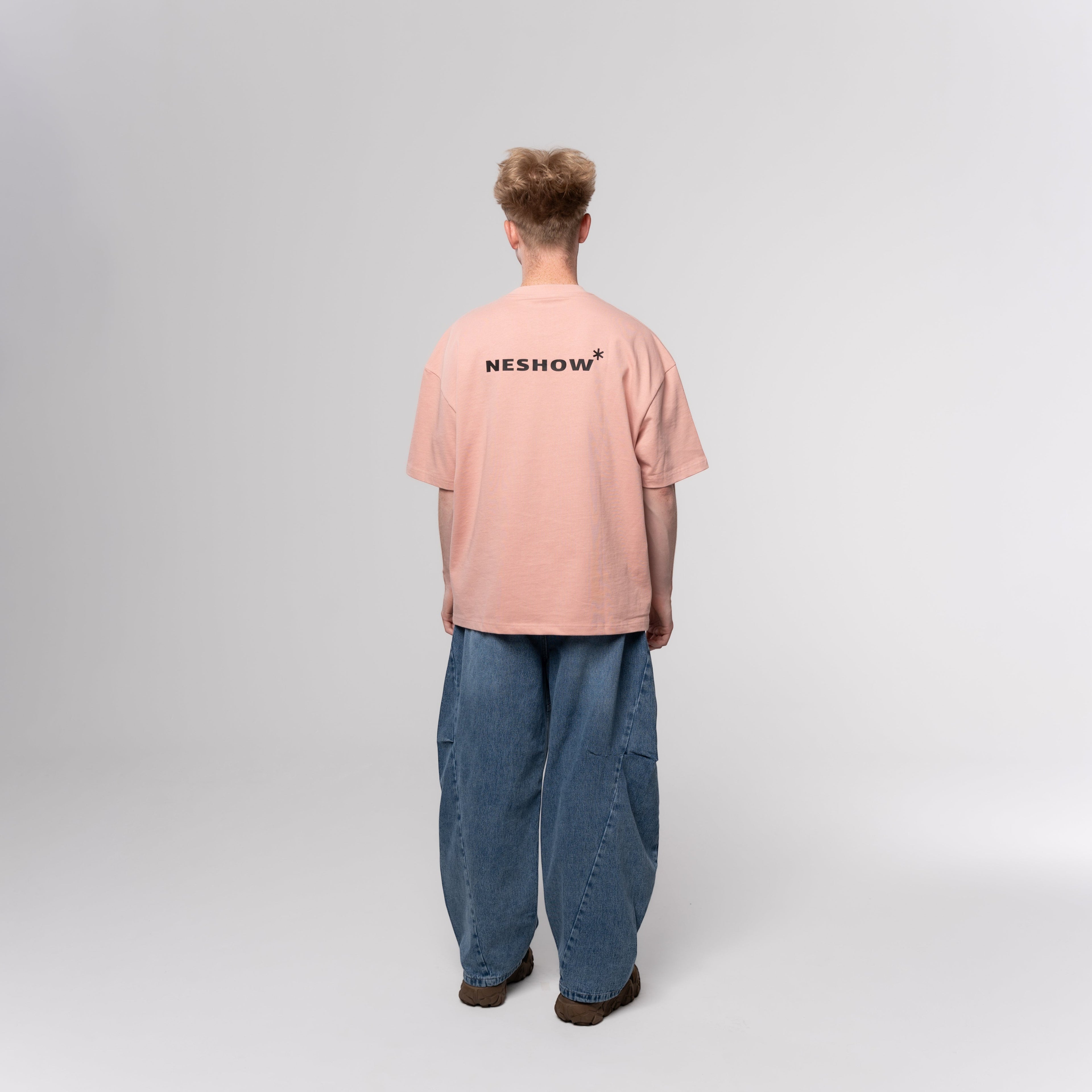 NESHOW oversized peach cotton t-shirt with black logo on back, limited edition
