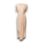 NESHOW peach textured wrap dress with rope tie belt and rope shoulder straps, perfect for summer.