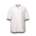 NESHOW white Bambula cotton camp shirt with short sleeves and a relaxed fit, perfect for warm weather.