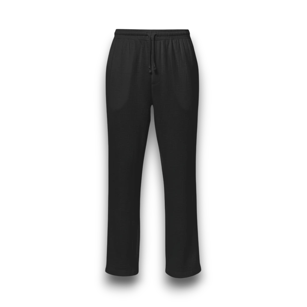 NESHOW white Bambula cotton trousers with drawstring waist and textured fabric, perfect for warm weather.